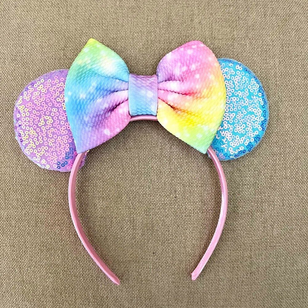 Inspired Disney Sequin Pastel Rainbow Iridescent Minnie Party Ears